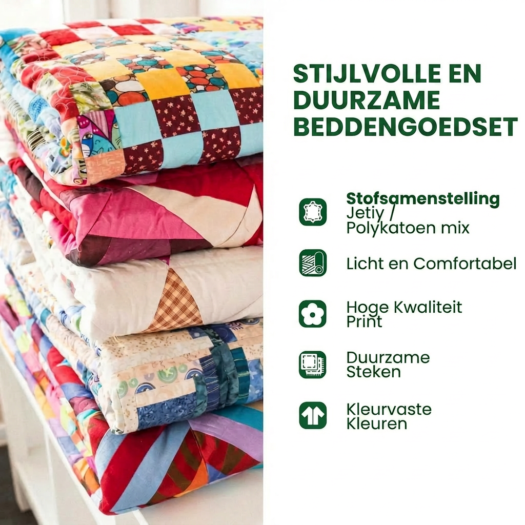 Gestikte dekbedovertrekset van 3 delen - Levensboom