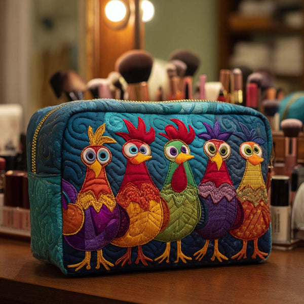 Anouk – Gewatteerde toilettas Quiltpatroon Kip en Harten