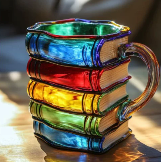 Handgemaakte Gekleurde Mok met Bibliotheekpatroon