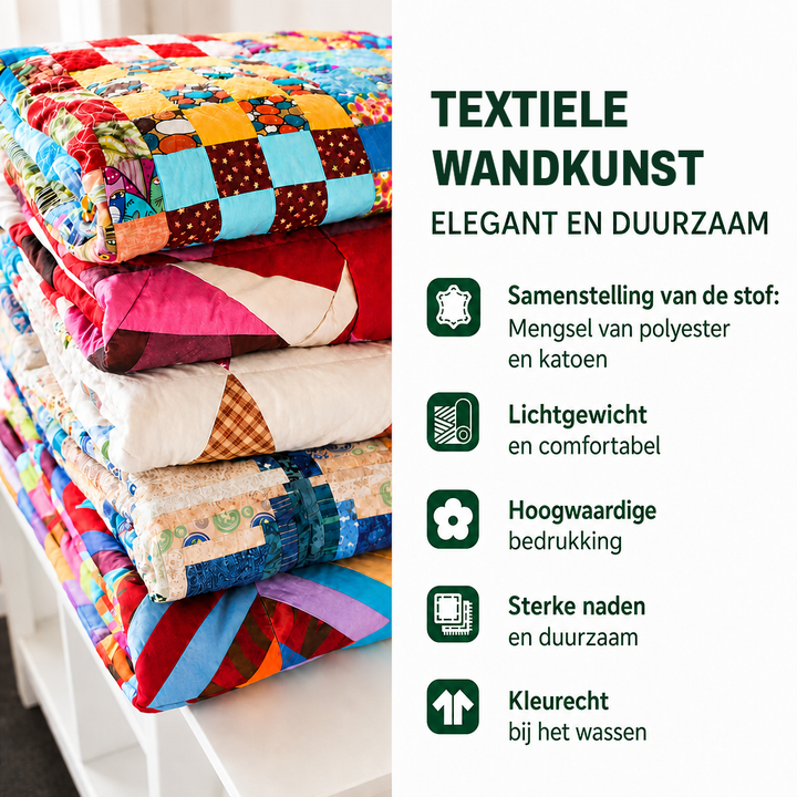 Dieuwertje - Gewatteerde deken Fiets van Bloesems Kunstquilt Hangend